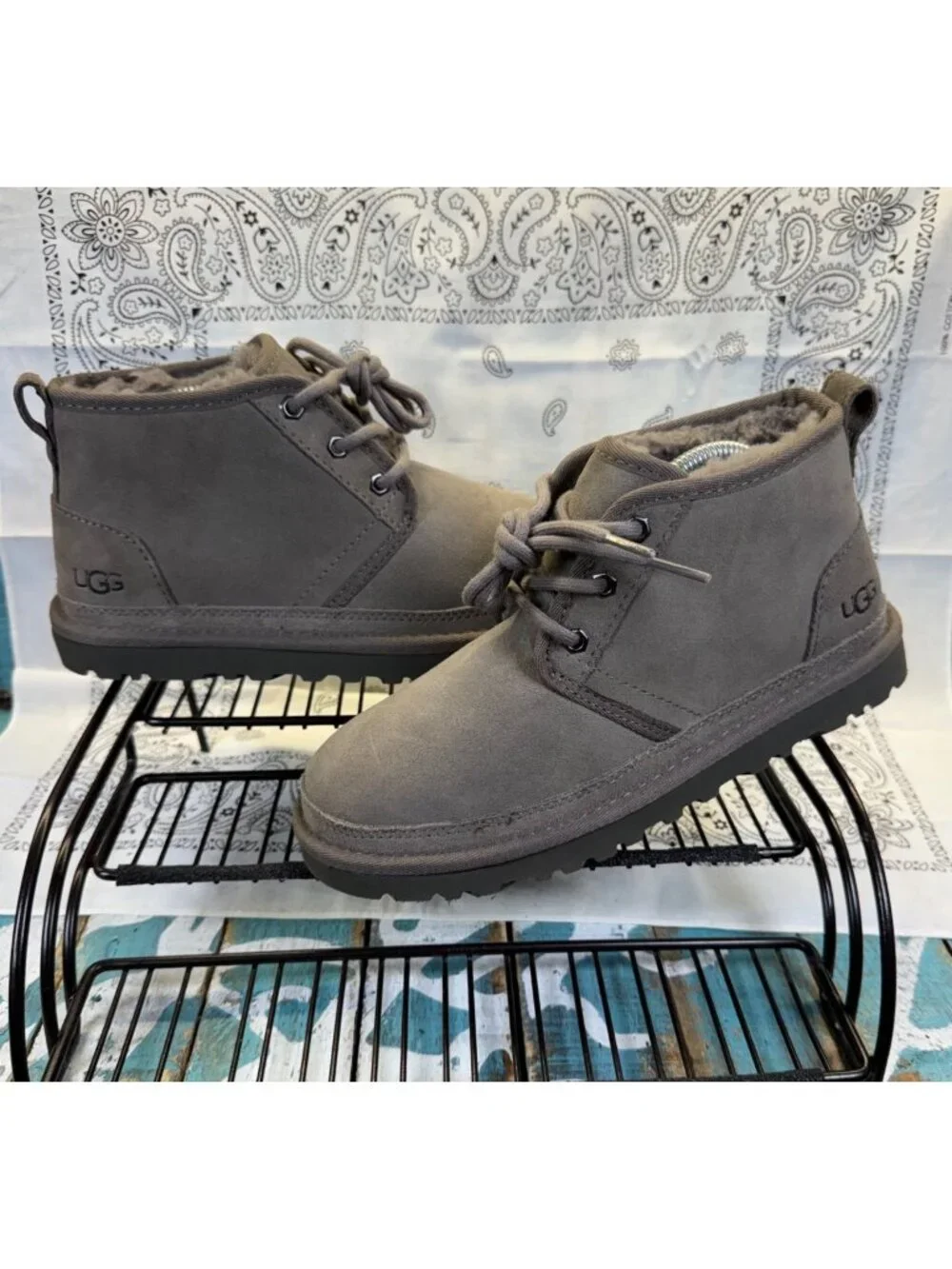 NEW UGG Neumel Chukka Boots Gray Suede Fur Lining Size Mens(Youth) 5/Womans 6.5